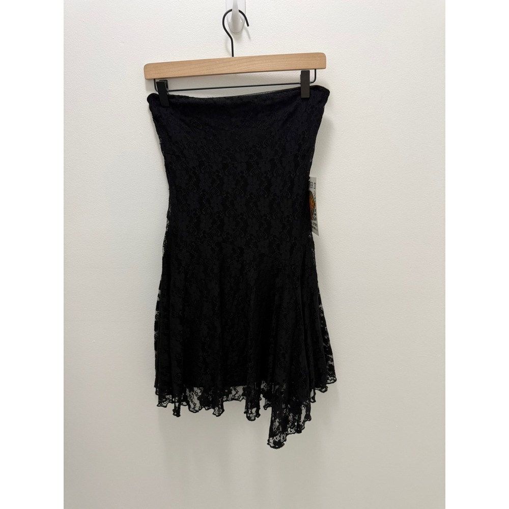 Forever 21 Festival Spirit Black Lace Strapless Asymmetrical Mini Dress Medium